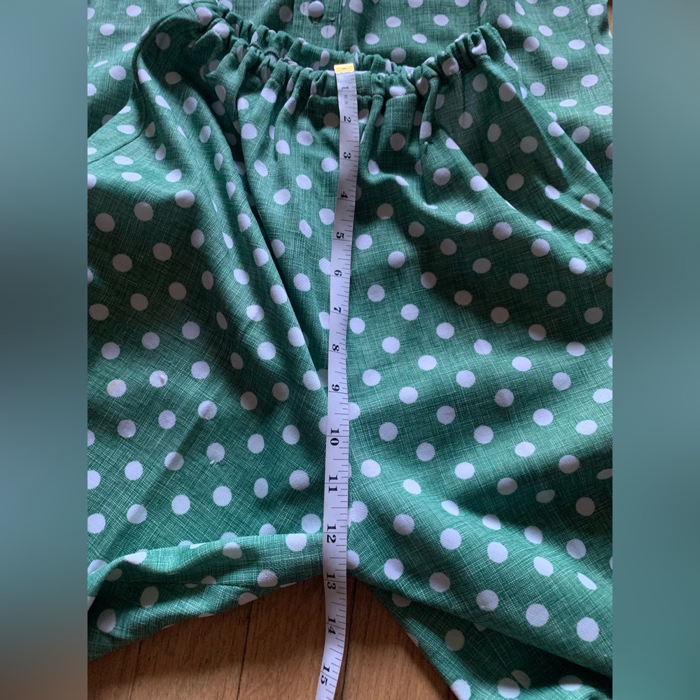 ✨VINTAGE✨ Jack Bryan // 1970s Green Polka Dot Pant Set - Picture 12 of 15